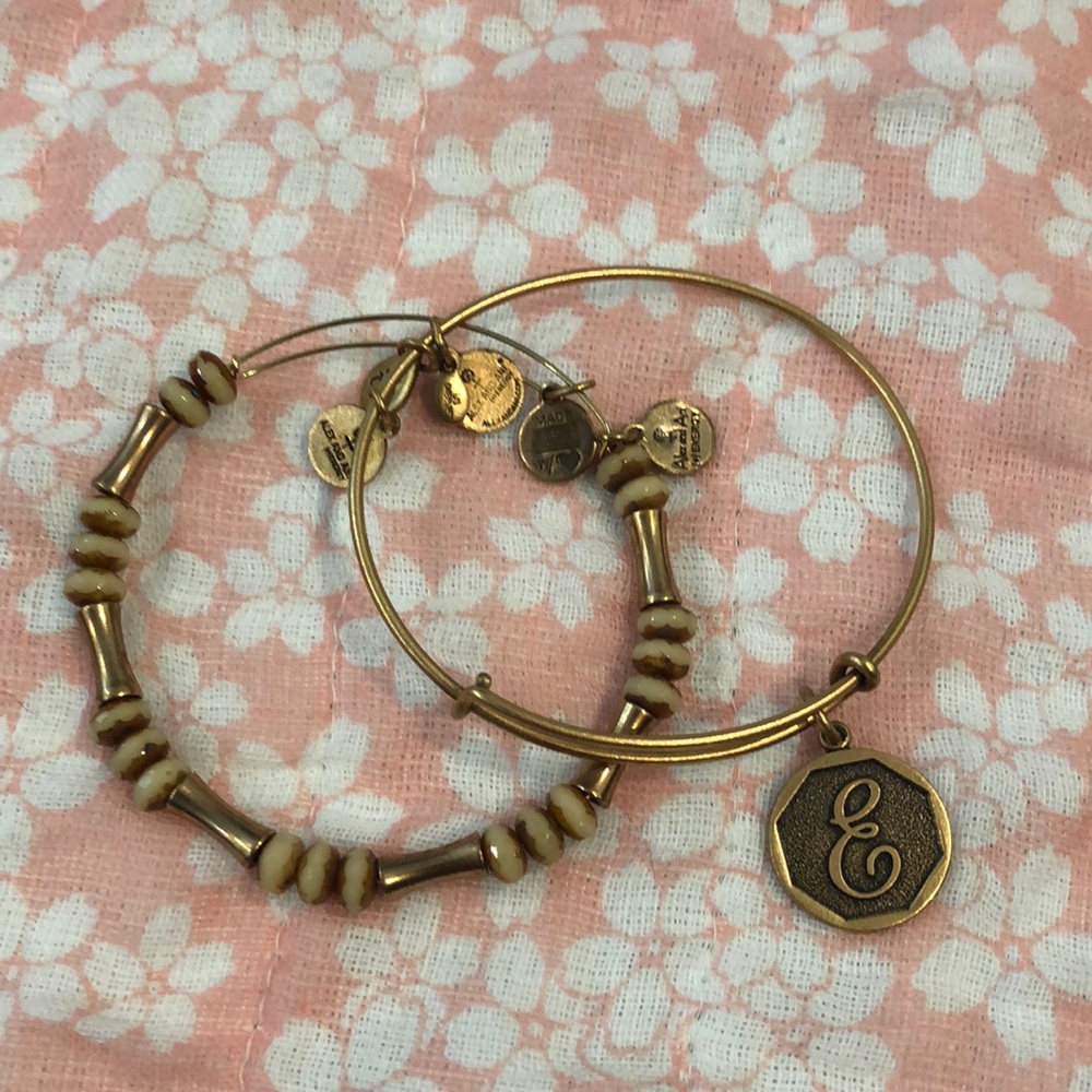 Alex and Ani Bamboo motif and E Initial bracelets